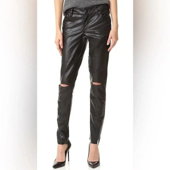 One Teaspoon Faux Leather Pants Leggings Black Skinny Straight Leg slit knee XS - Picture 9 of 16